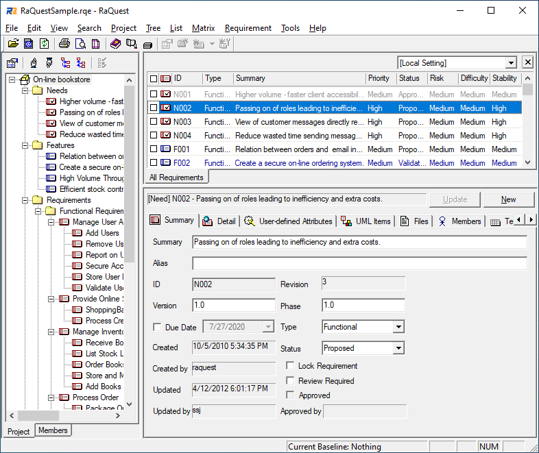 Requirements Management Tool RaQuest Main Window