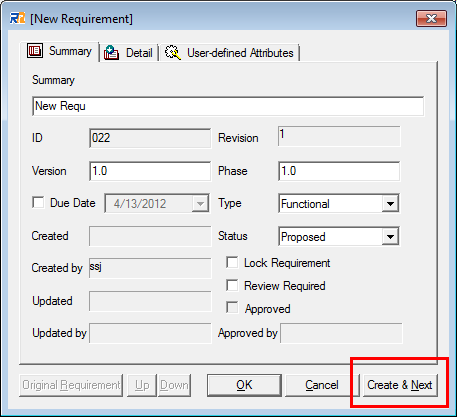 Figure 4-2 Create new requirement dialog